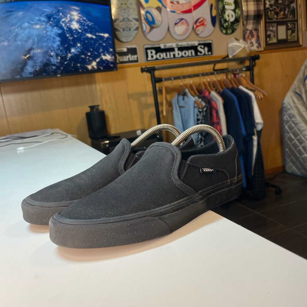 Vans Asher Platform Solid Black Canvas Slip On Sn… - image 1